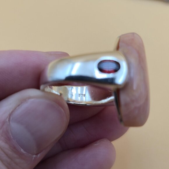 Size 8 Sterling Silver Rhodochrosite Stone With Garnets Ring A5258 - Picture 7 of 11